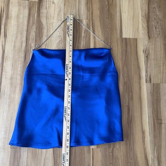 LE LIS Royal Blue Crystal Strap Drape Neck Satin Halter Top Size Medium NWT - Picture 14 of 14